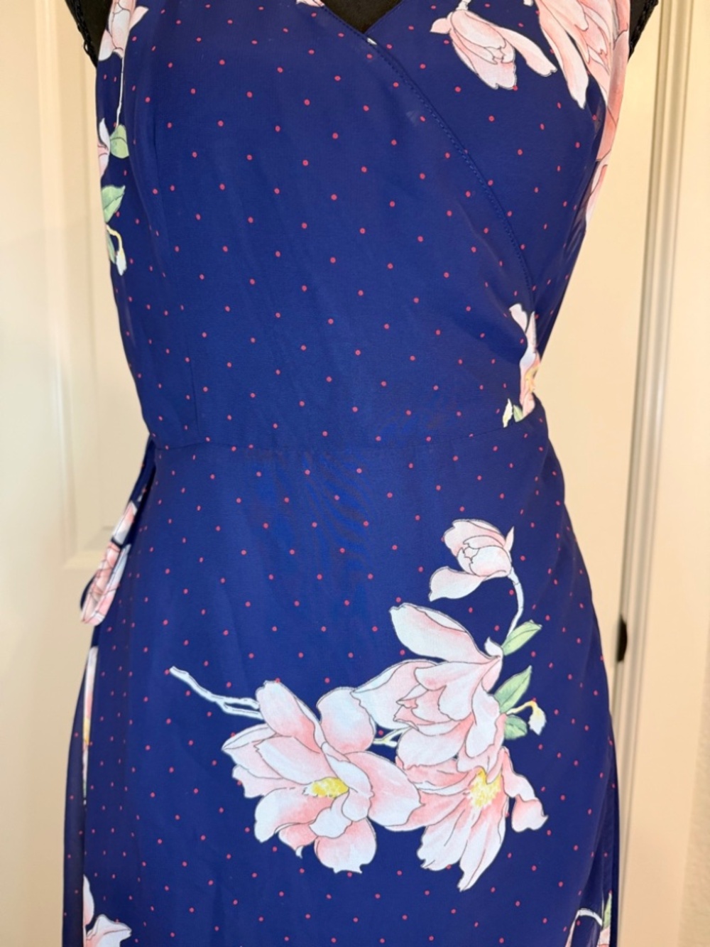 Lulus Navy Blue Floral‎ Polka Dot Maxi Dress - Size L